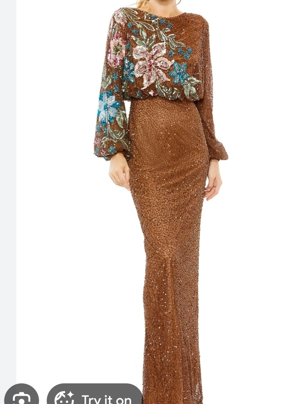 Mac Duggal Embellished Floral High Neck Gown (Style 5615)  Size 10 (FLAWS)